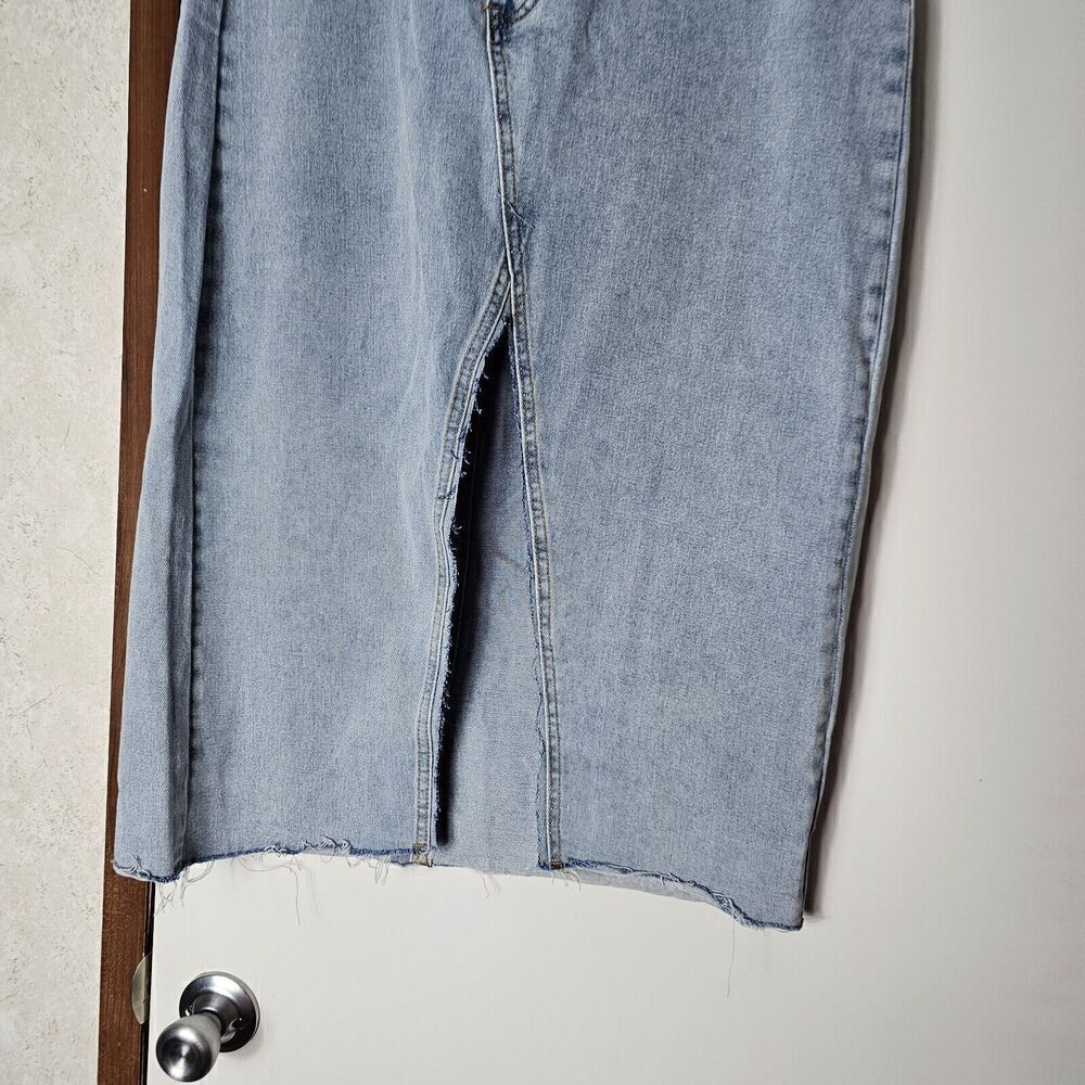 Nwt Umgee Asymmetrical Front Split Denim Skirt Women's Size Large Button Fly - Picture 3 of 8